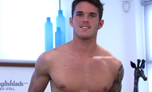 Straight Young Footballer Jay Hall Slides Up & Down on the Massive Blue Dildo
